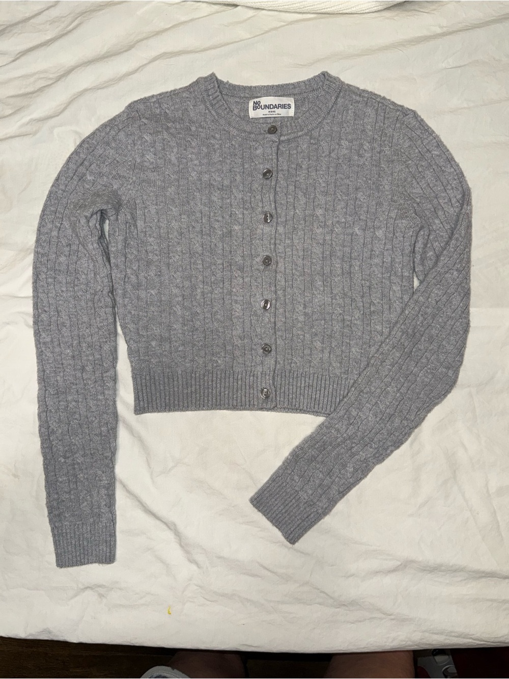 No Boundaries Light Gray Cable Knit Button-Up Cardigan Super Soft Cropped